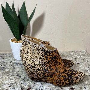 Matisse Leopard Print Calf Hair Wedge Ankle Boots Pointed Toe Brown Tan Womens 6